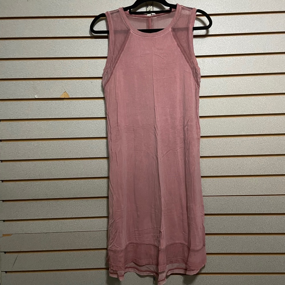 Cable & Gauge Rose Pink Mesh Trim Sleeveless‎ Tank Dress Midi Medium